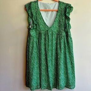 Cute Green Floral Lined Dress Large